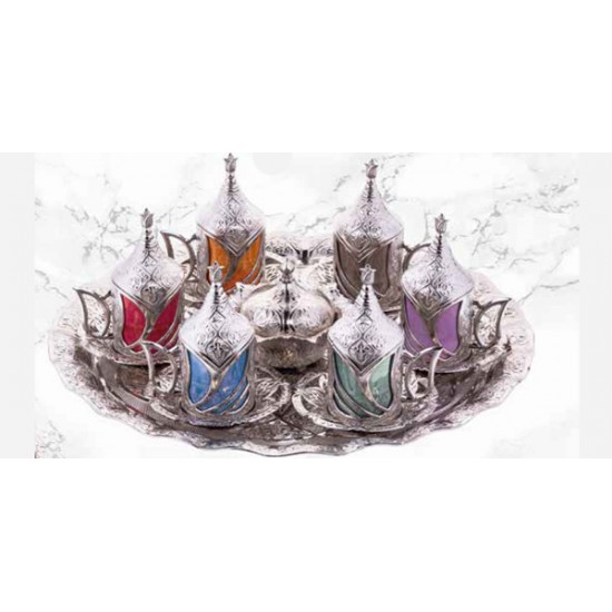 6 Person Mix Coffee Set Round Tray Nickel