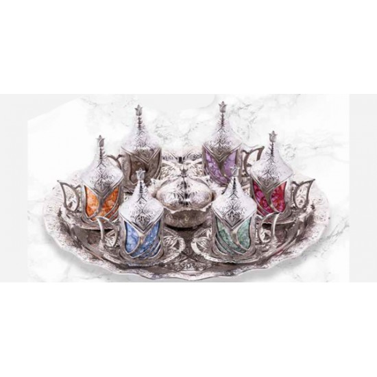 6 Person Mix Coffee Set Round Tray Nickel