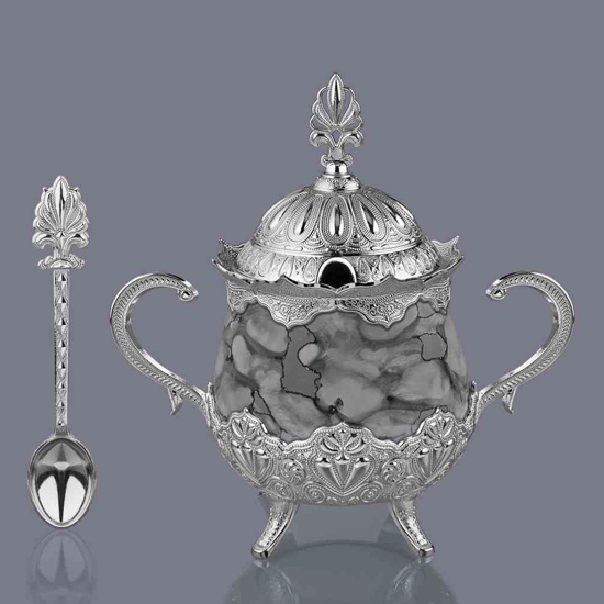 ROUND SUGAR BOWL WITH PATTERNED PORCELAIN